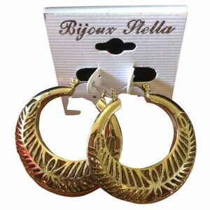 Bijoux‎ Stella Gold Tone Leaf Design Hoop Earrings For Women
